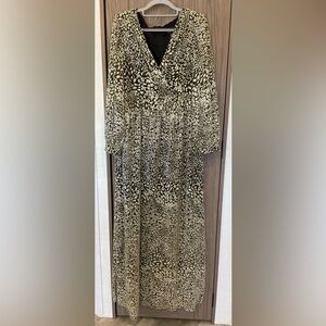 R & M Richard’s Womens Long V Neck Gold/black ZIP Back Dress Size 16